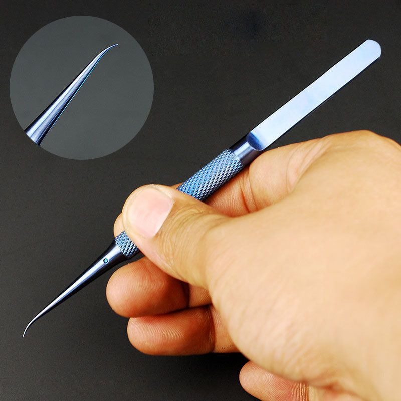 0.15mm Fingerprint Jump Wire Tweezer Titanium Alloy for Mobile Phone Mainboard Maintenance - Curved Tip - UNIQKART