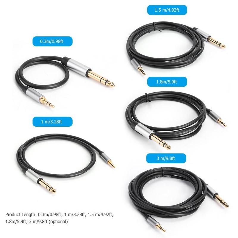 0.3m Conversion Cord 3.5mm Male to 6.35mm Male TRS Jack Aux Adapter Cable for Mixer Amplifier - UNIQKART