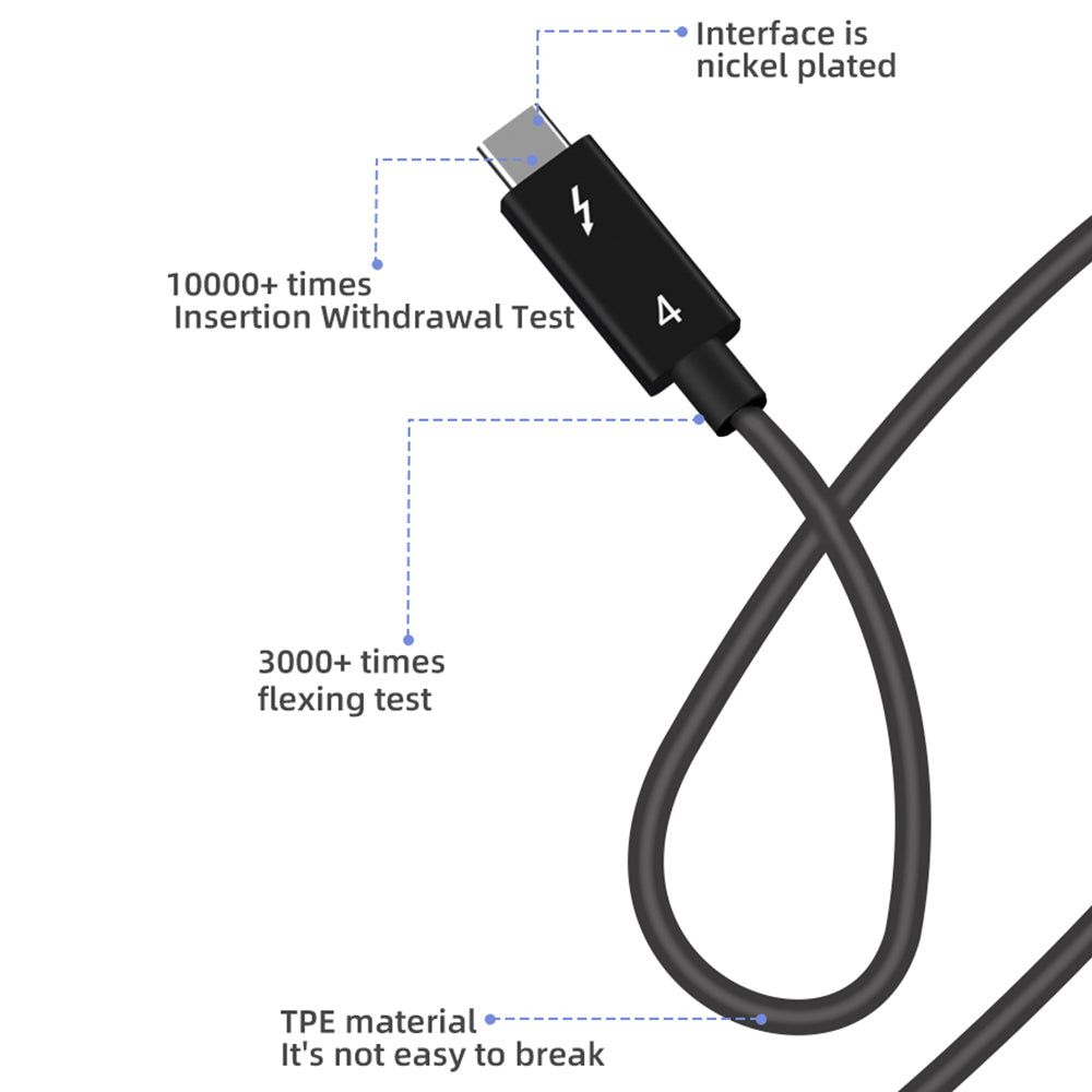 0.3m Thunderbolt 4 100W Fast Charging Cable Thunderbolt 4 Male to Male 40Gbps Data Transfer Cord for Thunderbolt 4 Docking Station - Black - UNIQKART