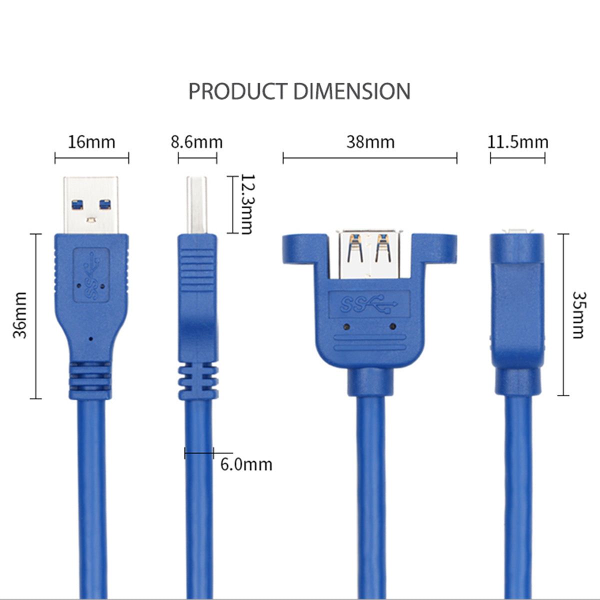 0.3m USB 3.0 Male to Female Extension Cable with Screw Hole Lock Panel Mount Cable for PC Laptop - UNIQKART
