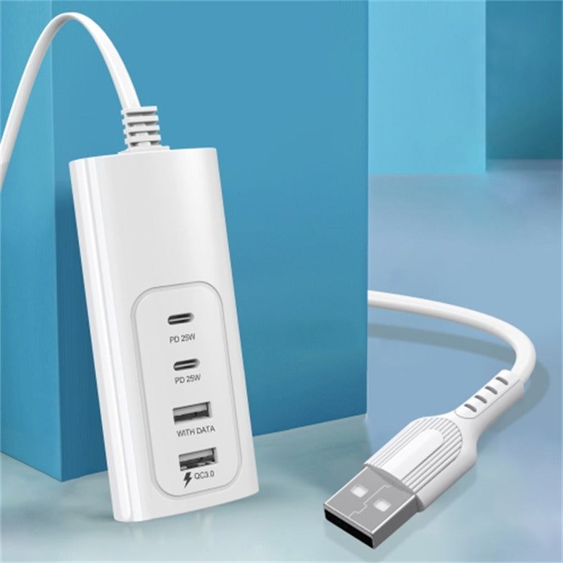 0.3m USB Plug PD 25W Fast Charge Power Socket 2 USB + 2 Type-C Phone Tablet Charger Charging Station - UNIQKART