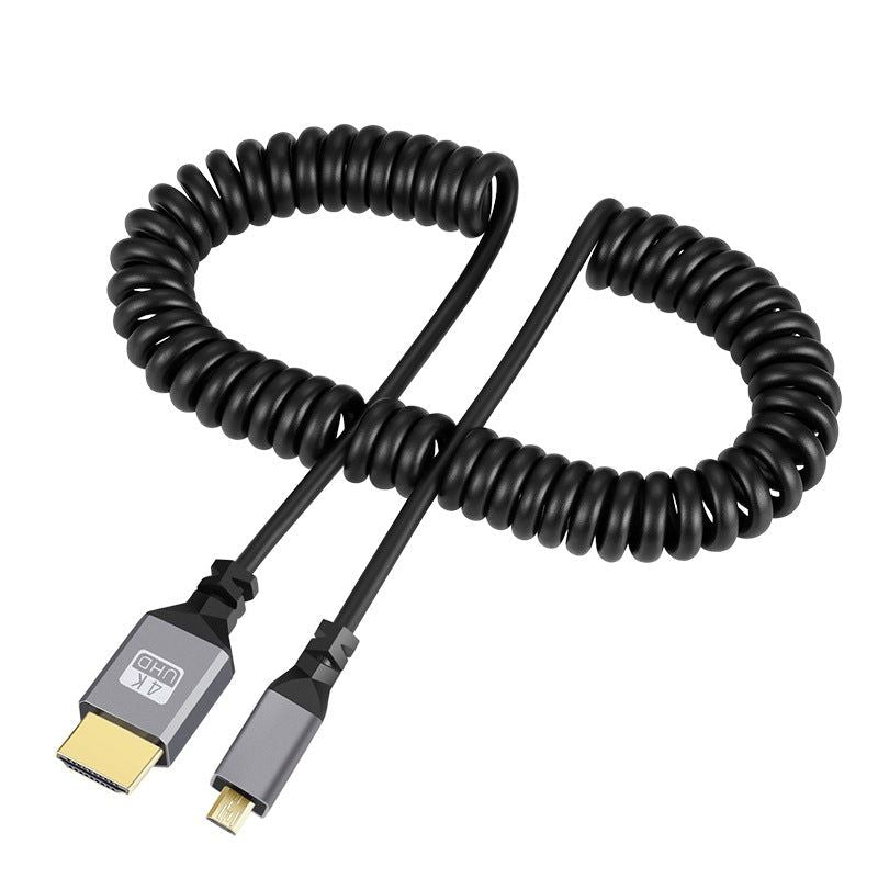 0.5-2.4m 4K Micro HDMI to HDMI Coiled Extension Cable Male to Male HDMI2.0 Flexible Spiral Cord - UNIQKART