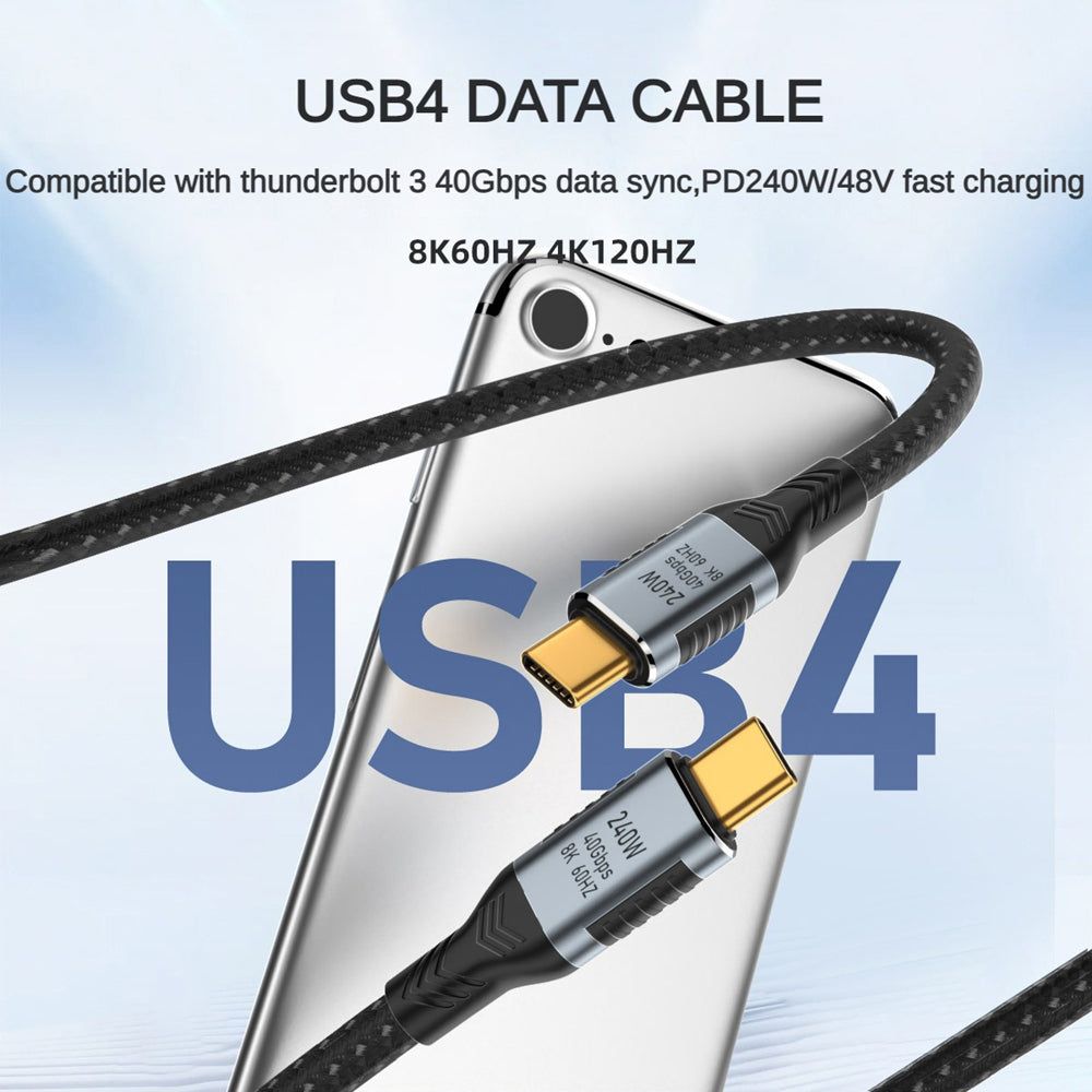0.5m 40Gbps 8K 60Hz PD 240W Fast Charging Data Cable USB4 Thunderbolt 3.0 Type-C Male to Male Cord - UNIQKART