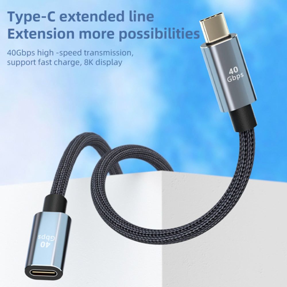 0.5m 40Gbps Type-C Male to Female Extension Cable USB 4.0 8K Video Output Nylon Braided 100W 5A Fast Charging Cord - UNIQKART