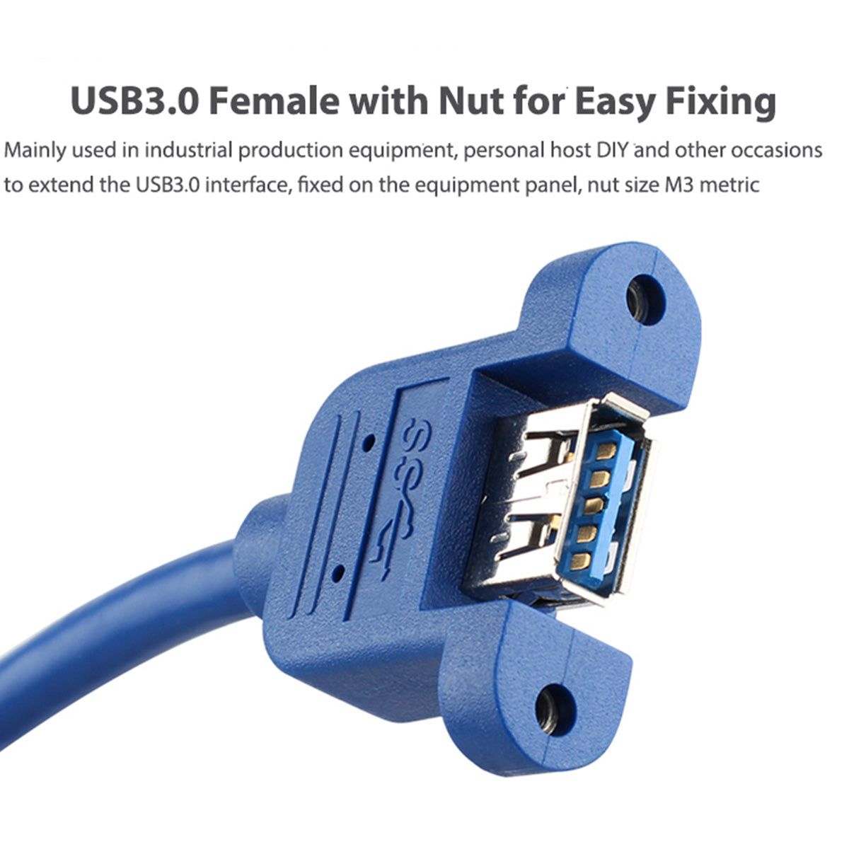 0.6m 5Gbps Panel Mount USB 3.0 Male to Female Extension Cable Shielded with Double Screws - UNIQKART