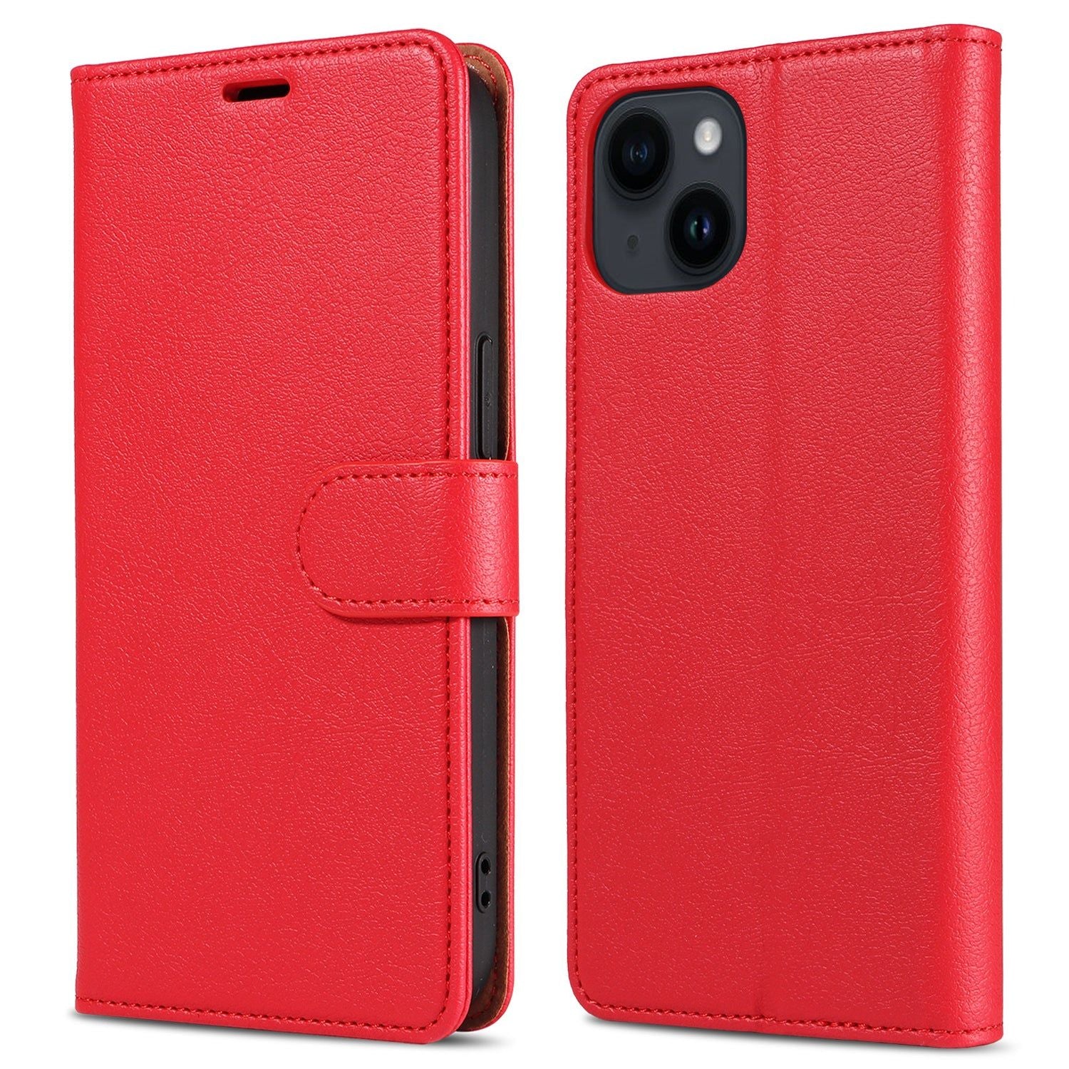 001 For iPhone 15 Pro Max Magnetic Closure Phone Case RFID Blocking Wallet PU Leather Stand Cover - Red - UNIQKART