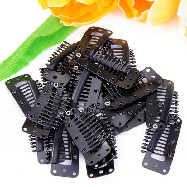 20pcs Black 10 Teeth Snap-Comb Wig Clips with Rubber Back