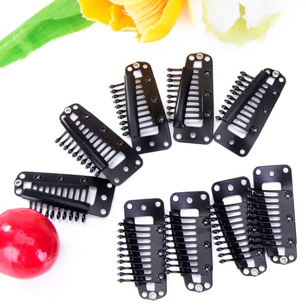 20pcs Black 10 Teeth Snap-Comb Wig Clips with Rubber Back