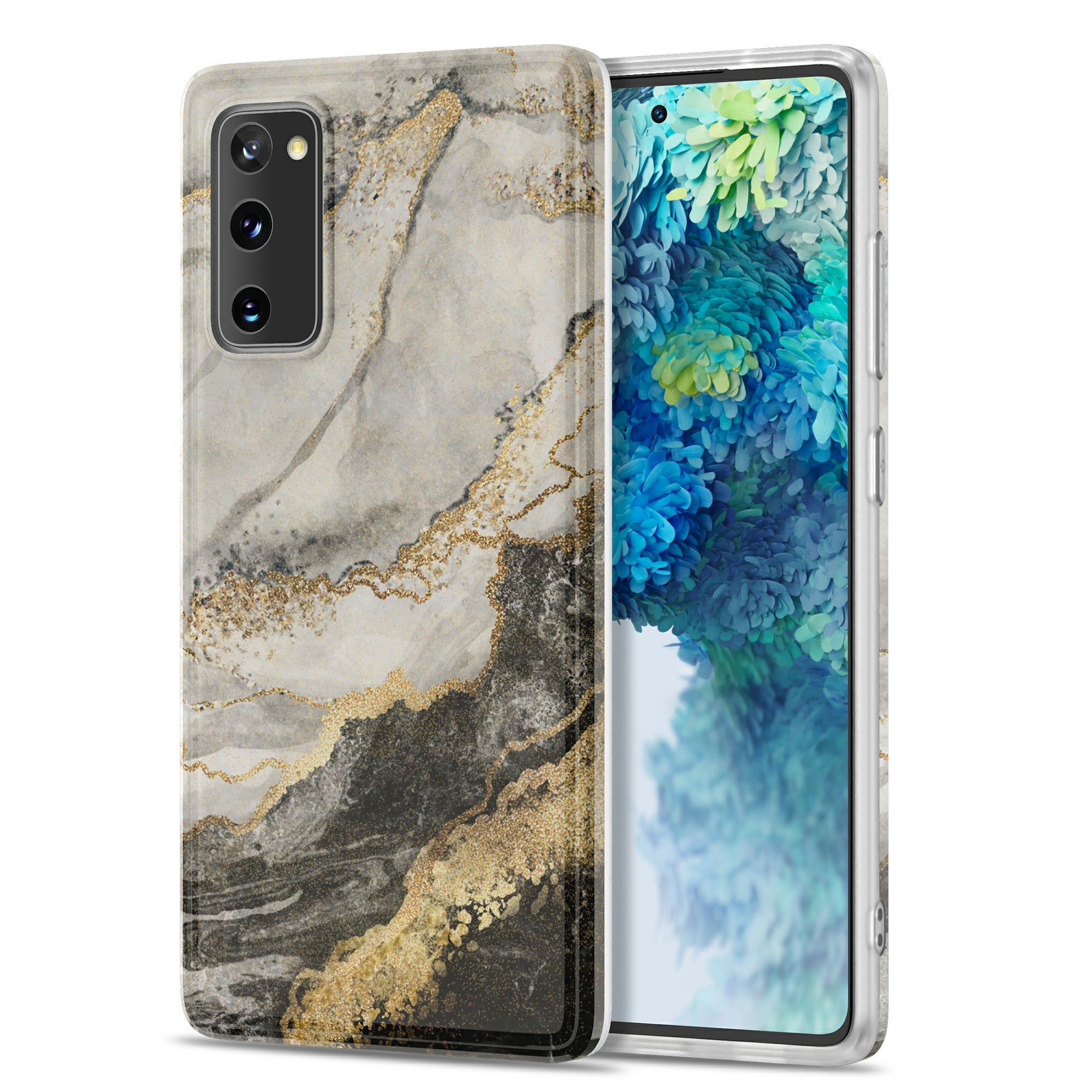 For Samsung Galaxy S20 FE 4G/5G/S20 Lite/S20 FE 2022 Gilding Marble Pattern Printing TPU Phone Cover Shell - Black / White