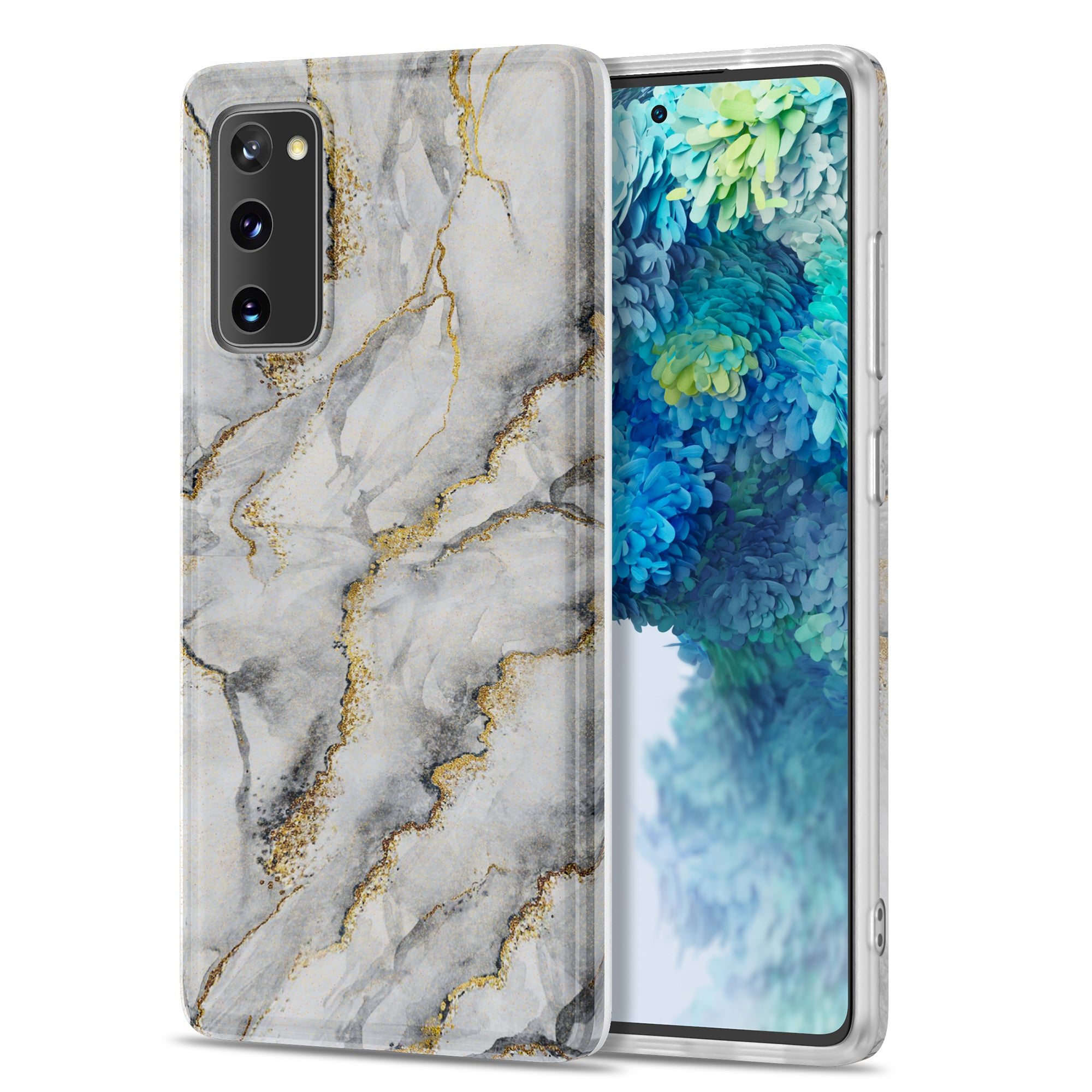 For Samsung Galaxy S20 FE 4G/5G/S20 Lite/S20 FE 2022 Gilding Marble Pattern Printing TPU Phone Cover Shell- White