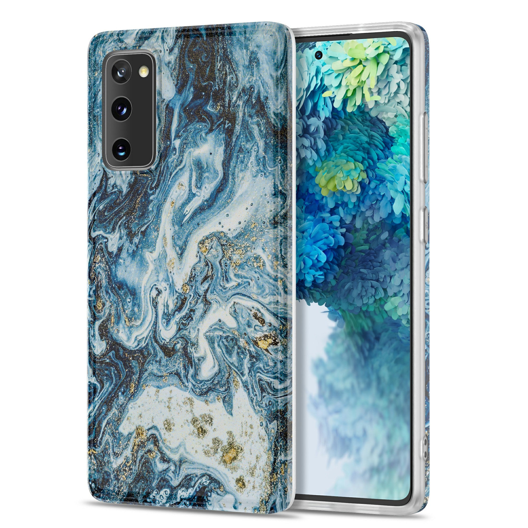 For Samsung Galaxy S20 FE 4G/5G/S20 Lite/S20 FE 2022 Gilding Marble Pattern Printing TPU Phone Cover Shell - Blue