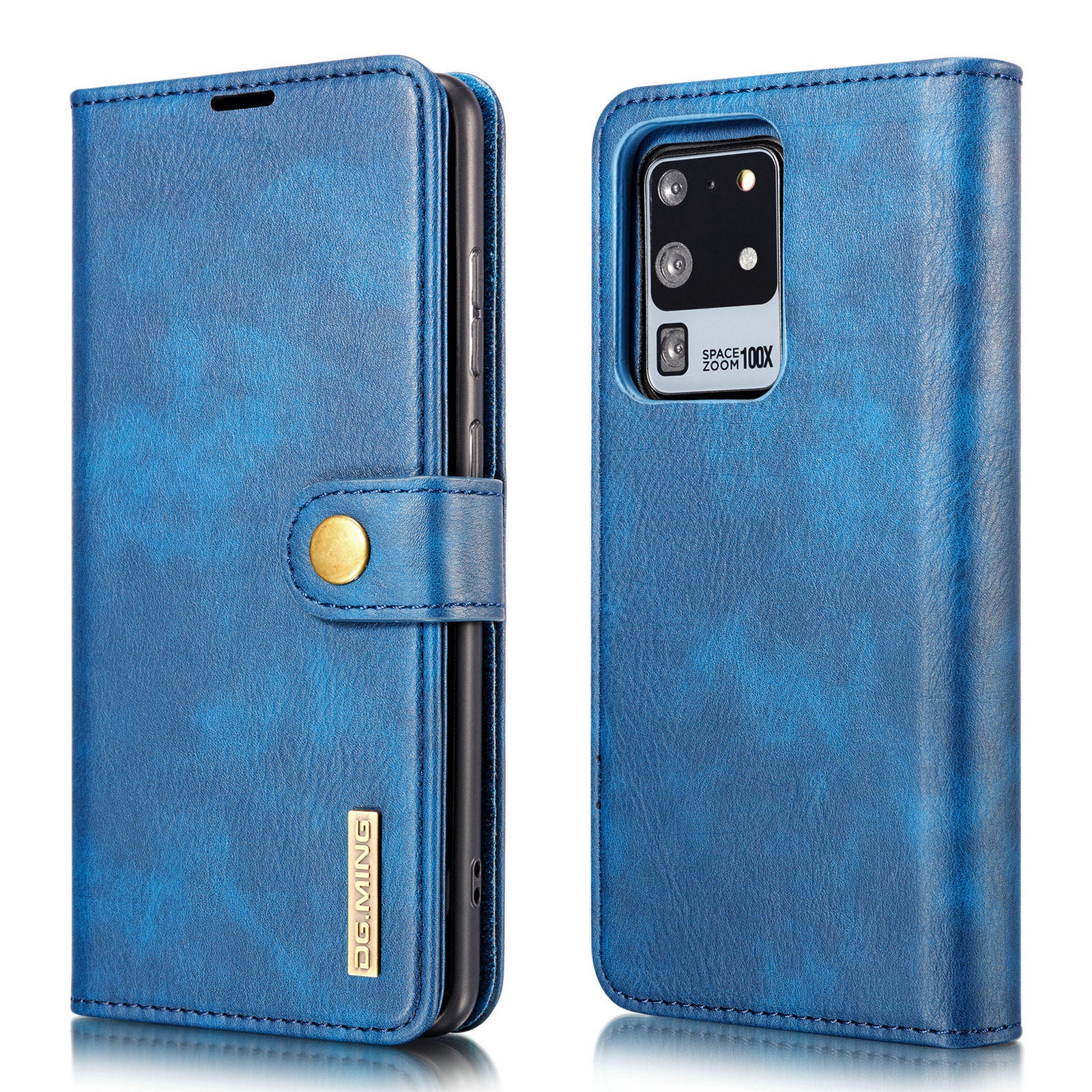 DG.MING Detachable 2-in-1 Split Leather Wallet Shell + PC Back Case for Samsung Galaxy S20 Ultra - Blue