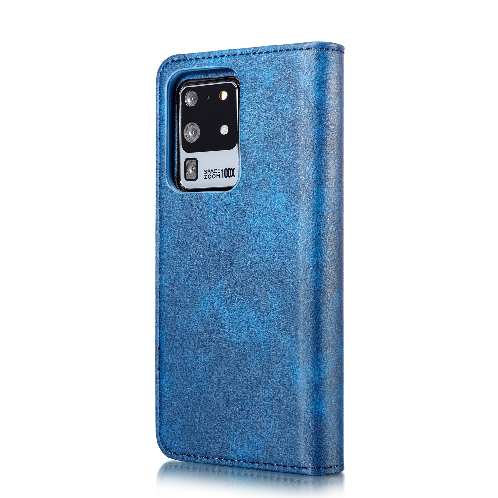 DG.MING Detachable 2-in-1 Split Leather Wallet Shell + PC Back Case for Samsung Galaxy S20 Ultra - Blue