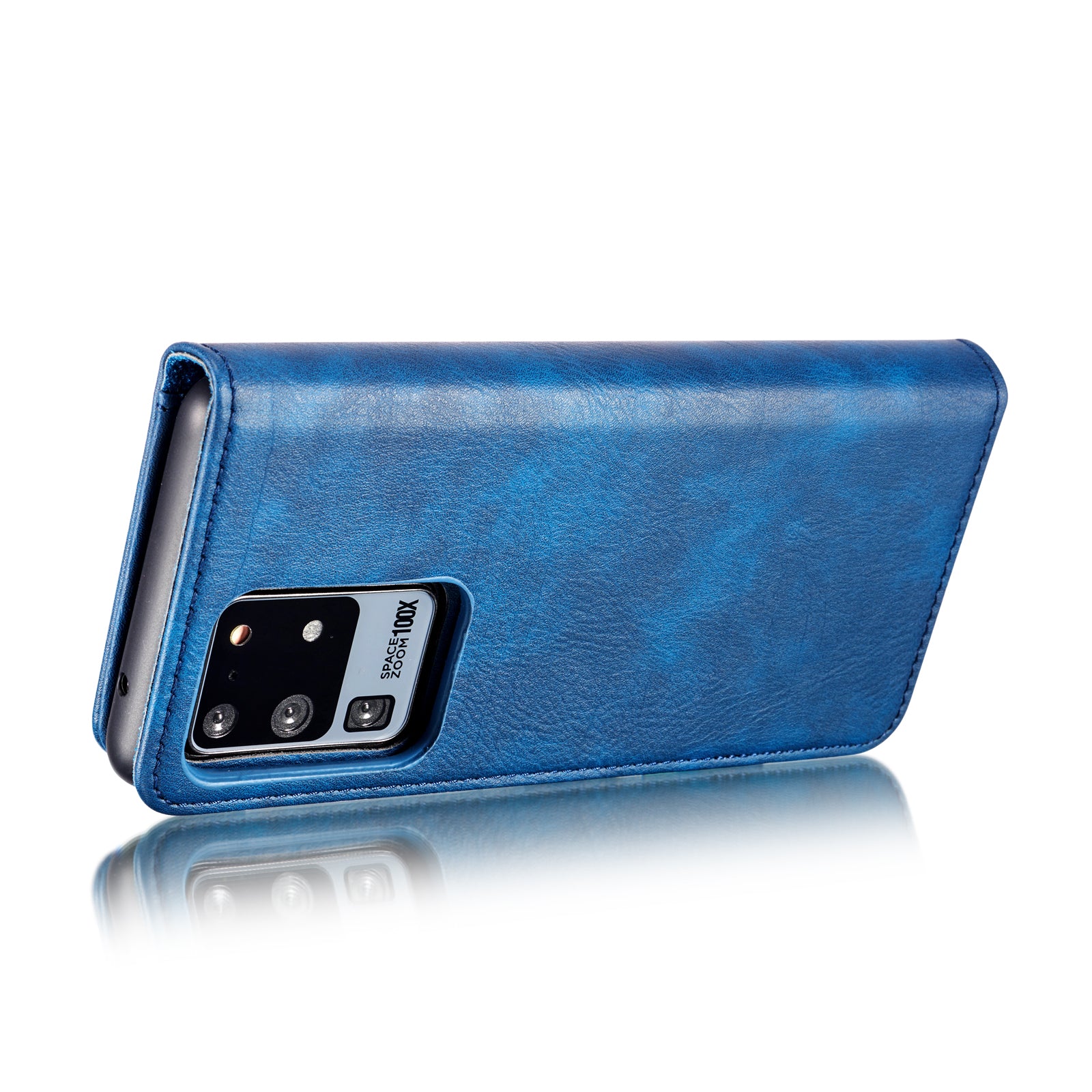 DG.MING Detachable 2-in-1 Split Leather Wallet Shell + PC Back Case for Samsung Galaxy S20 Ultra - Blue