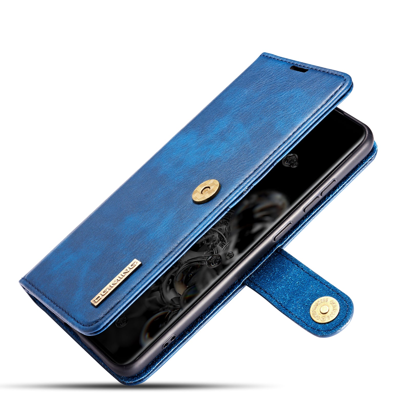 DG.MING Detachable 2-in-1 Split Leather Wallet Shell + PC Back Case for Samsung Galaxy S20 Ultra - Blue