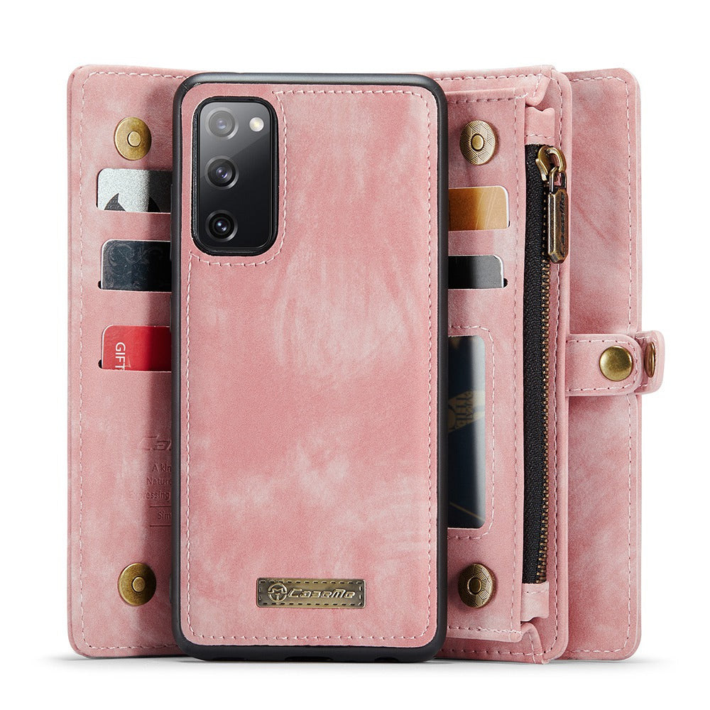 CASEME 008 Series for Samsung Galaxy S20 5G / 4G Multifunctional Detachable Magnetic Absorption Cell Phone Case Anti-scratch Wallet Stand PU Leather Cover - Pink