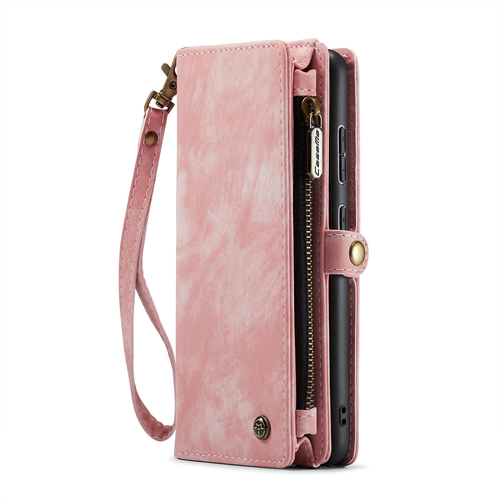 CASEME 008 Series for Samsung Galaxy S20 Plus PU Leather Zipper Wallet Case Detachable Stand Magnetic Phone Cover - Pink