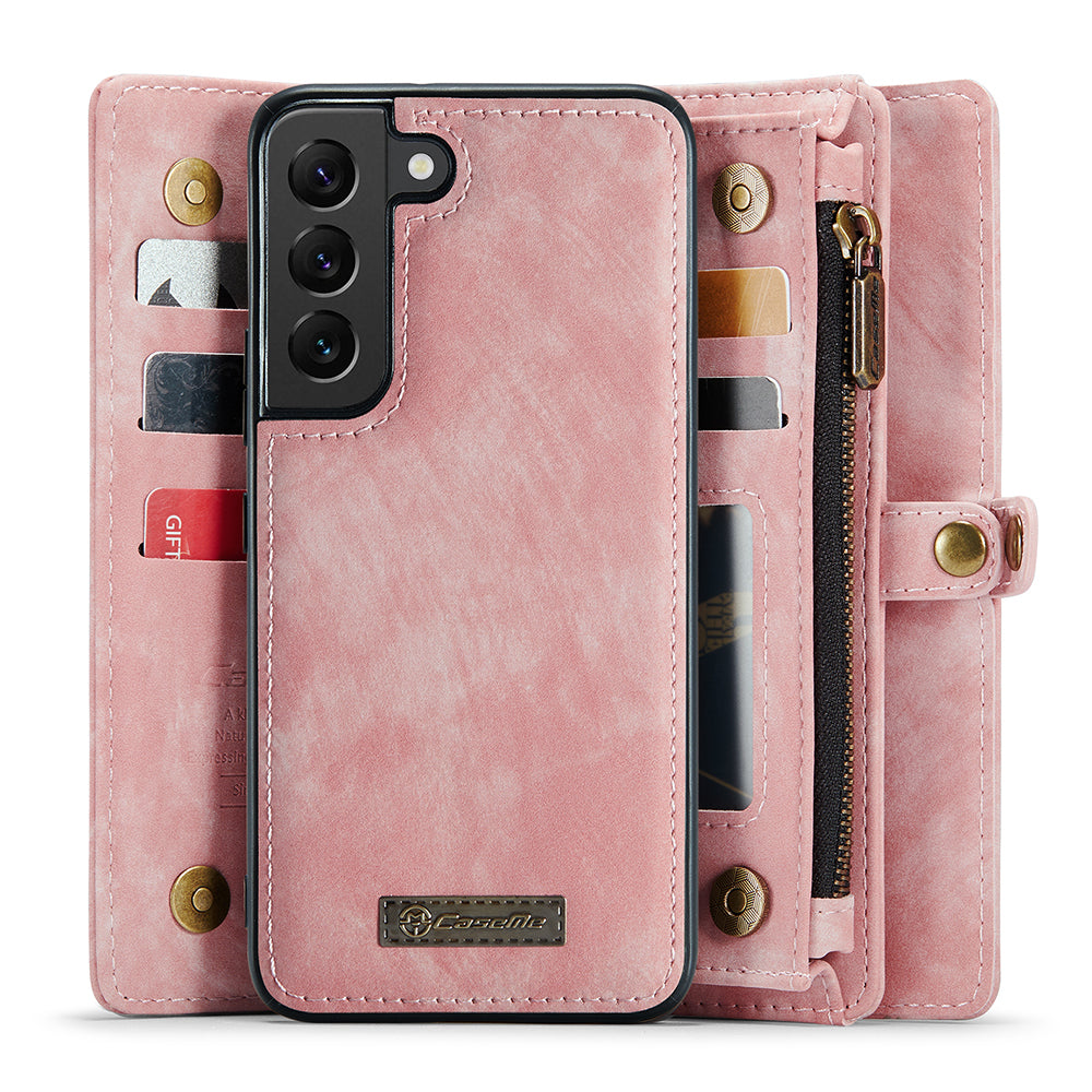 CASEME 008 Series for Samsung Galaxy S20 Plus PU Leather Zipper Wallet Case Detachable Stand Magnetic Phone Cover - Pink