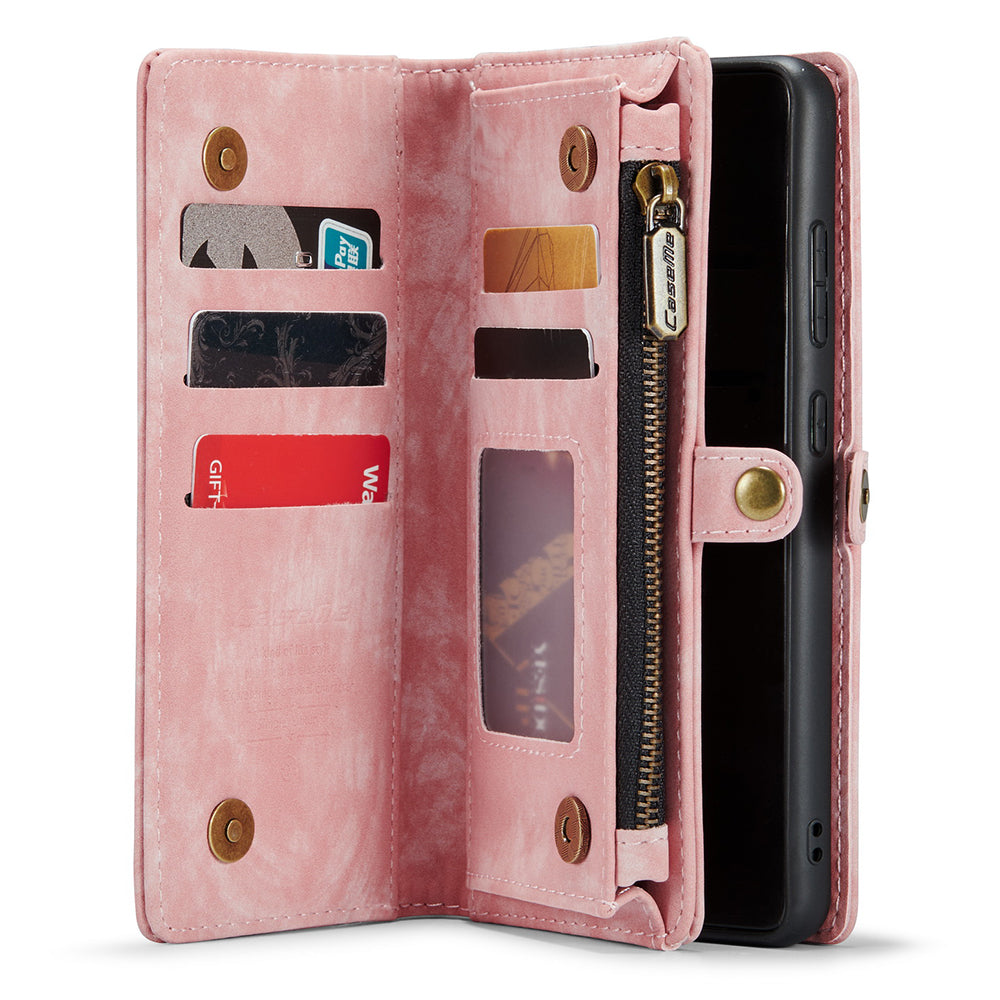 CASEME 008 Series for Samsung Galaxy S20 Plus PU Leather Zipper Wallet Case Detachable Stand Magnetic Phone Cover - Pink