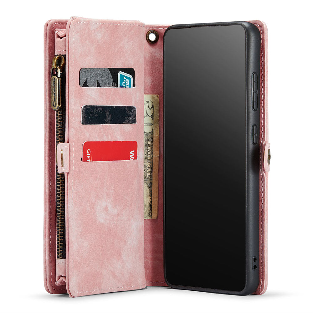 CASEME 008 Series for Samsung Galaxy S20 Plus PU Leather Zipper Wallet Case Detachable Stand Magnetic Phone Cover - Pink