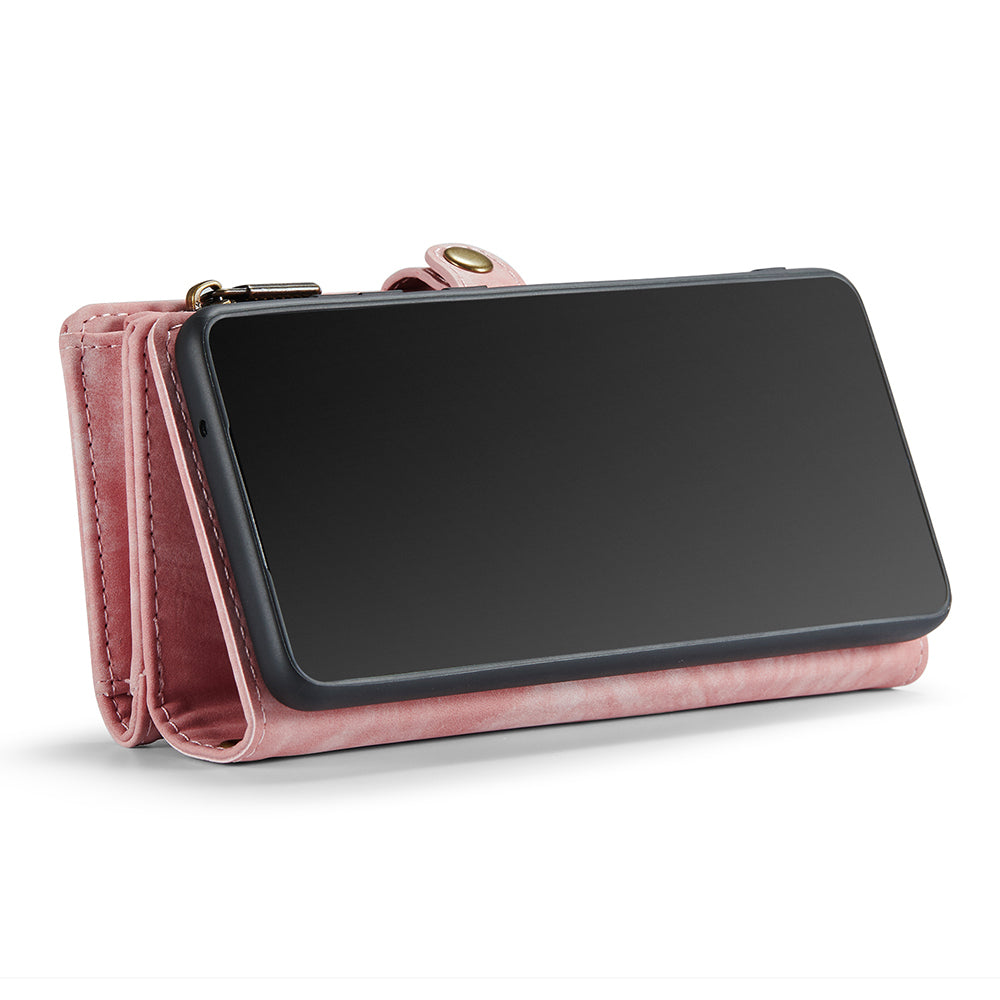 CASEME 008 Series for Samsung Galaxy S20 Plus PU Leather Zipper Wallet Case Detachable Stand Magnetic Phone Cover - Pink