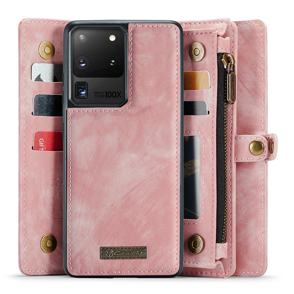 CASEME 008 Series PU Leather Cover for Samsung Galaxy S20 Ultra Wallet Phone Case Shockproof Folio Flip Cover - Pink