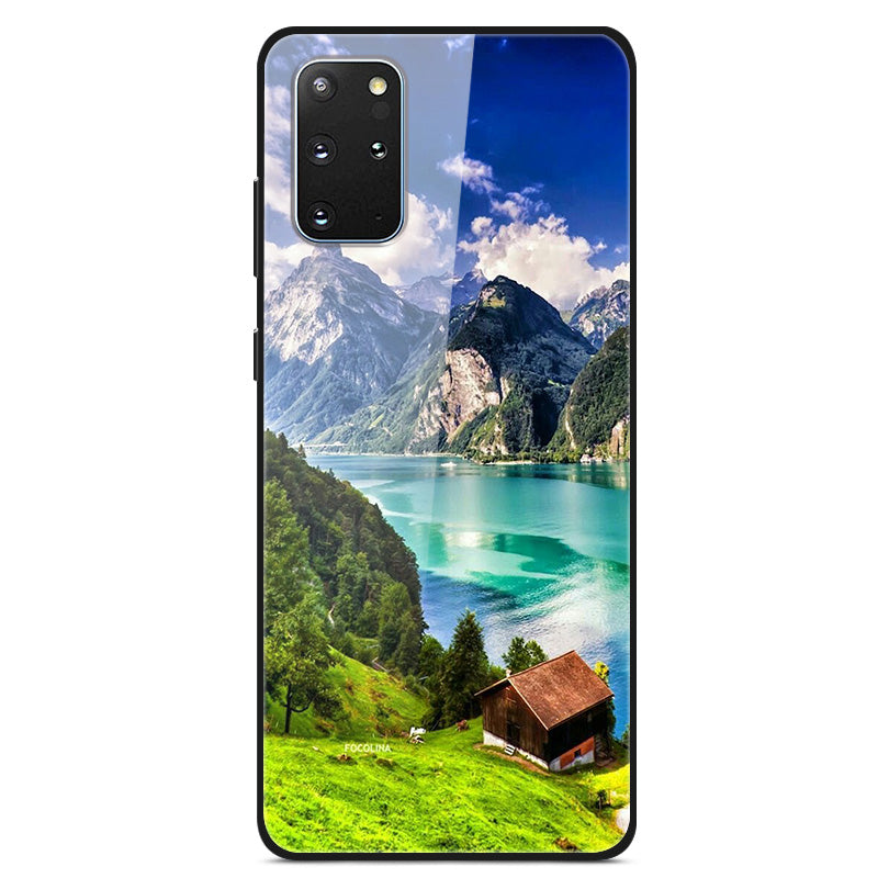 Pattern Printing Glass + TPU + PC Combo Shell Case for Samsung Galaxy S20 Plus/S20 Plus 5G/S20 Plus 5G - Mountain and River