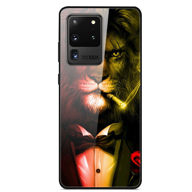 Pattern Printing Glass + PC + TPU Hybrid Case for Samsung Galaxy S20 Ultra - Lion