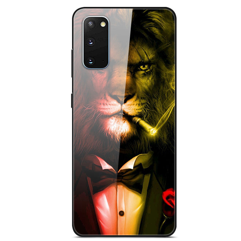 Pattern Printing Glass Back + TPU Hybrid Protective Case for Samsung Galaxy S20 4G/S20 5G - Lion