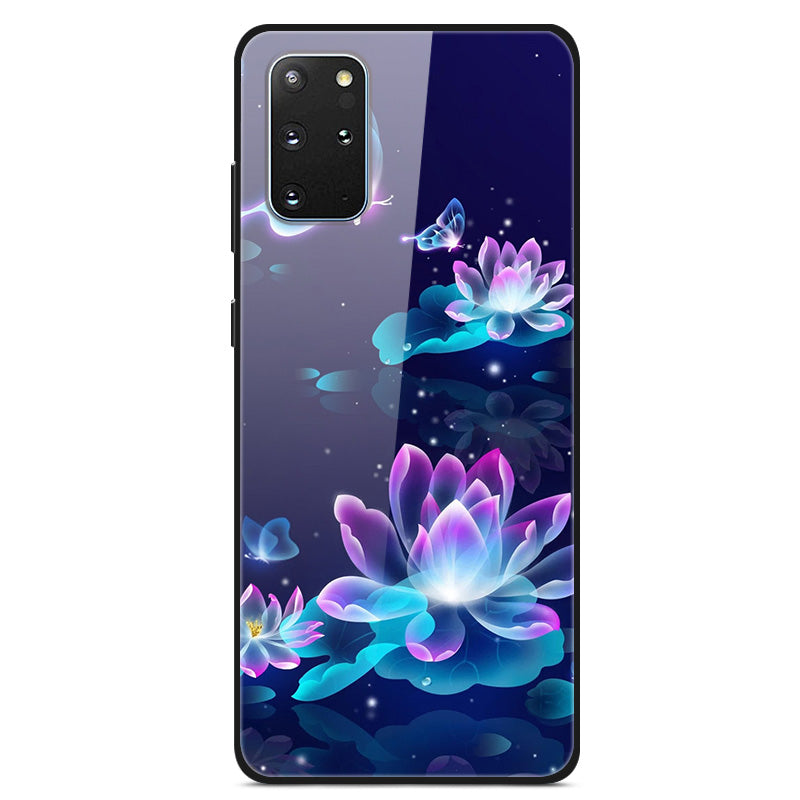 Pattern Printing Tempered Glass + PC + TPU Protector Cover for Samsung Galaxy S20 Plus - Lotus