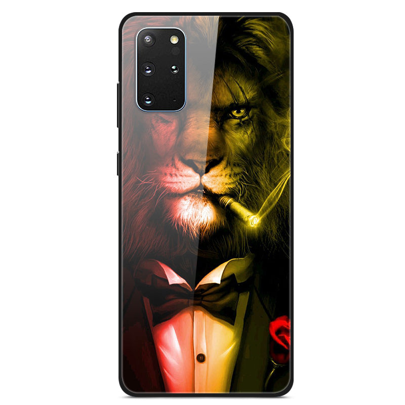 Pattern Printing Tempered Glass + PC + TPU Protector Cover for Samsung Galaxy S20 Plus - Lion Head and Suit