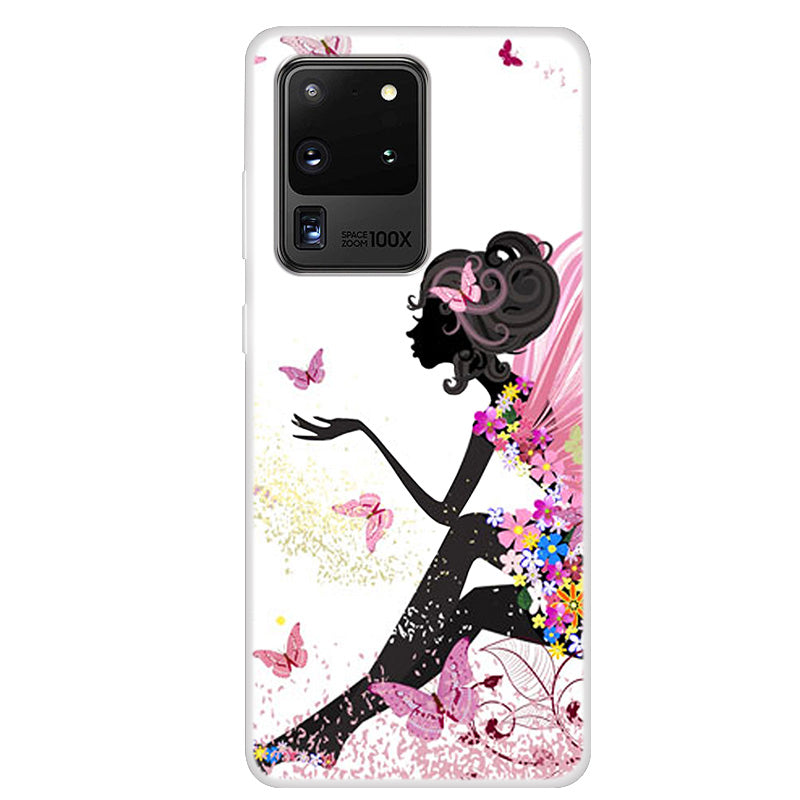 Pattern Printing Soft TPU Shell Phone Cover for Samsung Galaxy S20 Ultra - Butterfly and Girl