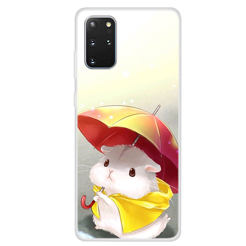 Pattern Printing TPU Phone Case for Samsung Galaxy S20 Plus - Hamster Holding Umbrella