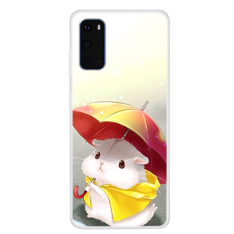 Pattern Printing Soft TPU Shell for Samsung Galaxy S20 4G/S20 5G - Hamster Holding Umbrella