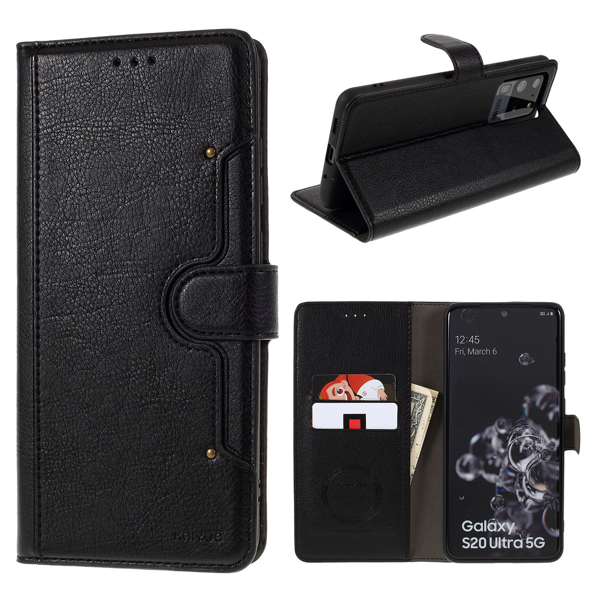 KAIYUE Wallet Leather Stand Case for Samsung Galaxy S20 Ultra - Black