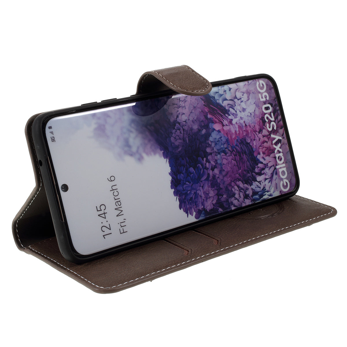 KAIYUE Leather Stand Case with Card Slots for Samsung Galaxy S20 4G/S20 5G - Coffee