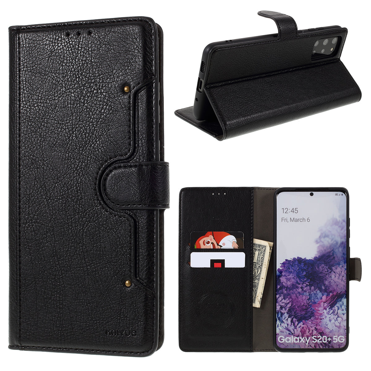 KAIYUE Magnetic Leather Stand Case for Samsung Galaxy S20 Plus - Black