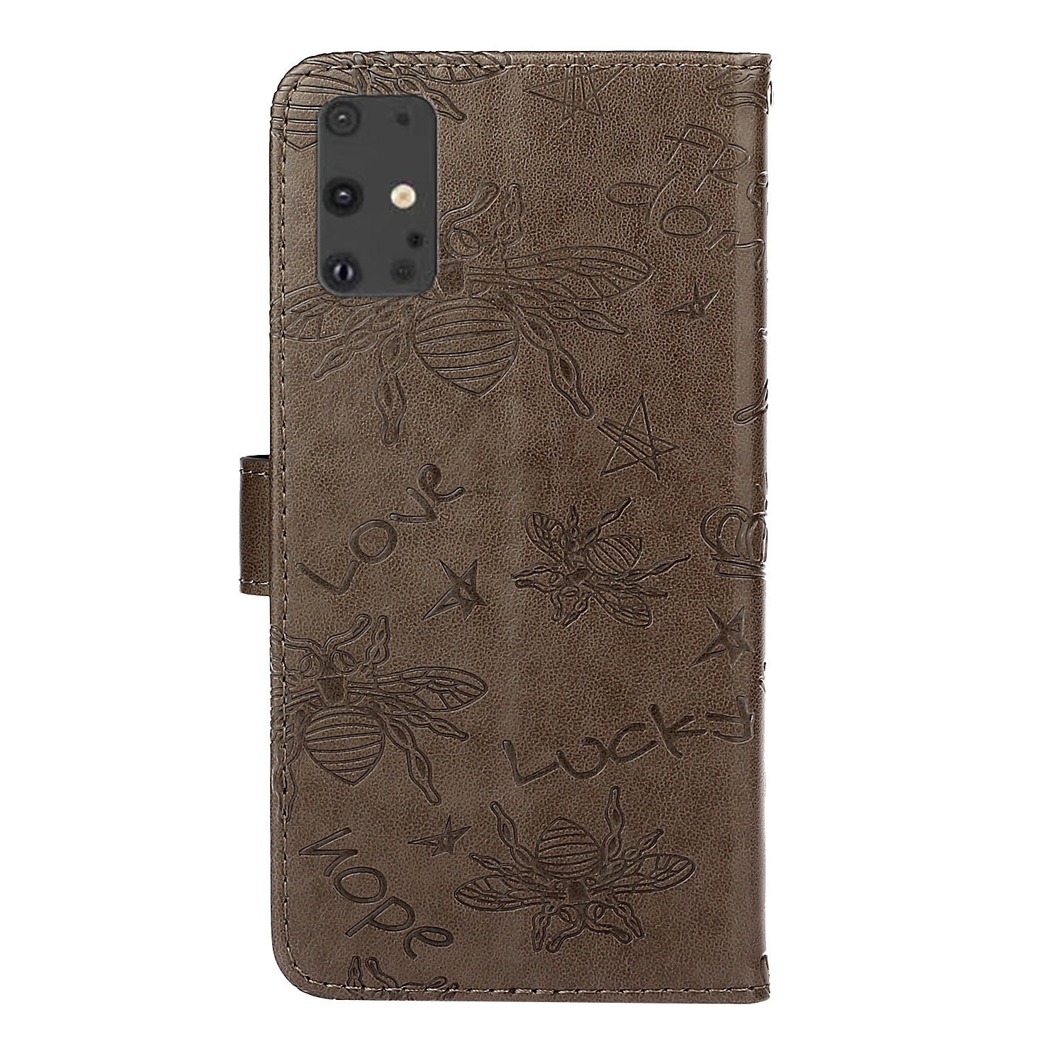 Imprint Flower Bee Rhinestone Decor Leather Wallet Phone Shell for Samsung Galaxy S20 4G/S20 5G - Brown