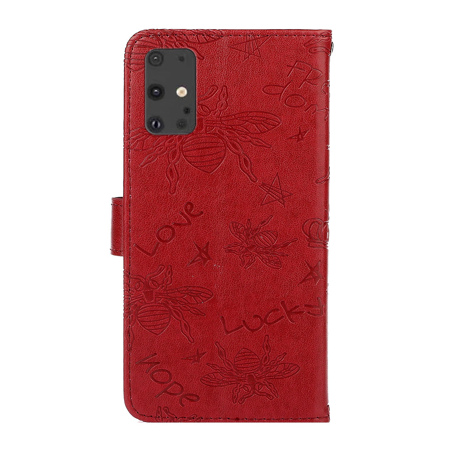 Imprint Flower Bee Rhinestone Decor Leather Wallet Phone Shell for Samsung Galaxy S20 4G/S20 5G - Red