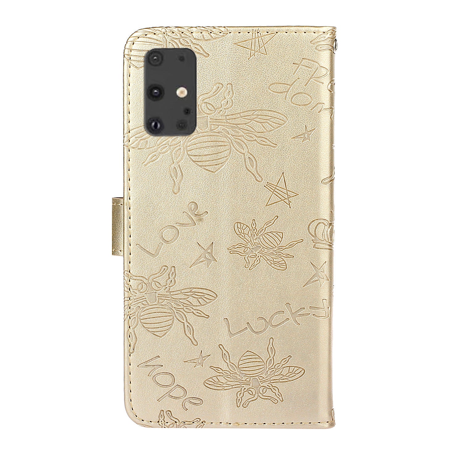 Imprint Flower Bee Rhinestone Decor Leather Wallet Phone Shell for Samsung Galaxy S20 4G/S20 5G - Gold