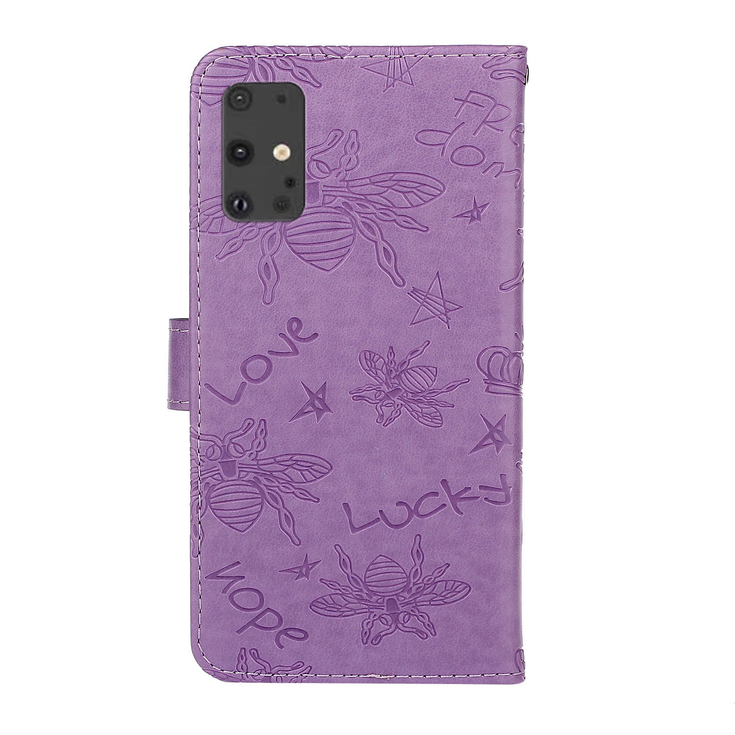 Imprint Flower Bee Rhinestone Decor Leather Wallet Phone Shell for Samsung Galaxy S20 4G/S20 5G - Purple