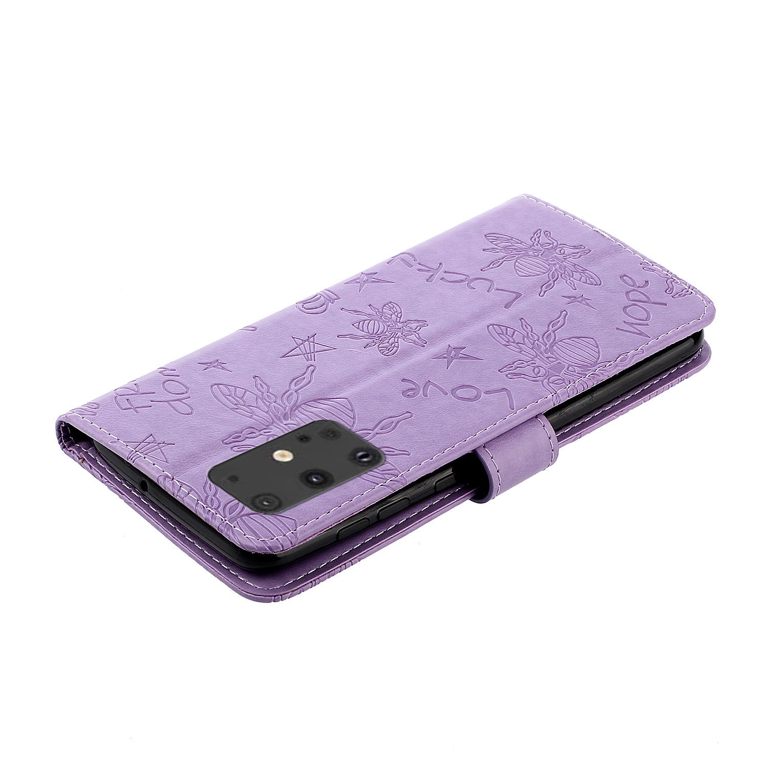 Imprint Flower Bee Rhinestone Decor Leather Wallet Phone Shell for Samsung Galaxy S20 4G/S20 5G - Purple