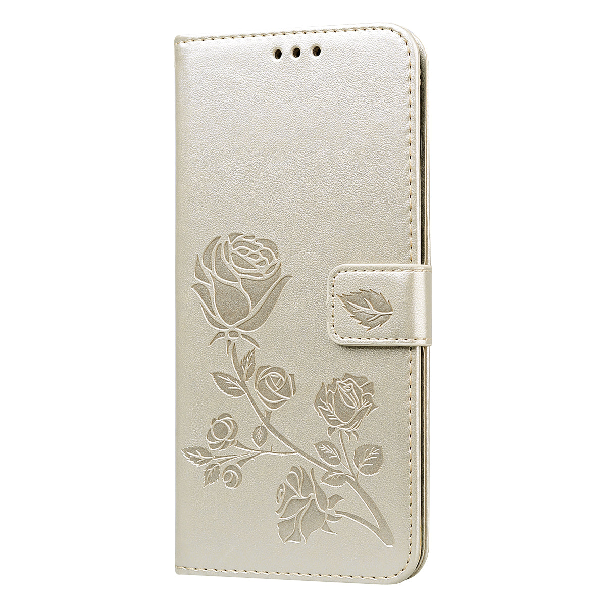 Imprint Rose Flower Magnetic Leather Wallet Mobile Shell for Samsung Galaxy S20 Plus - Gold