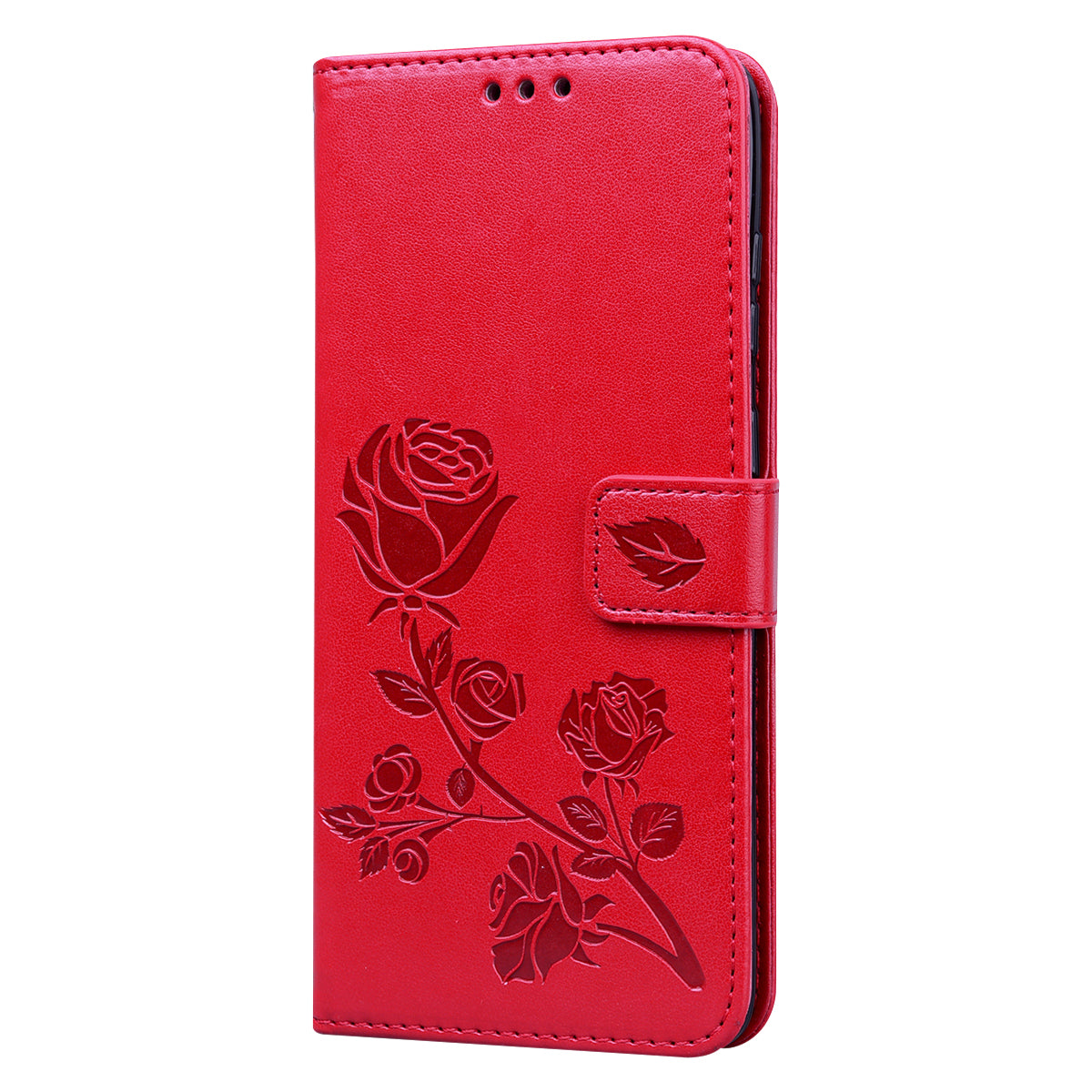 Imprint Rose Flower Magnetic Leather Wallet Mobile Shell for Samsung Galaxy S20 Plus - Red