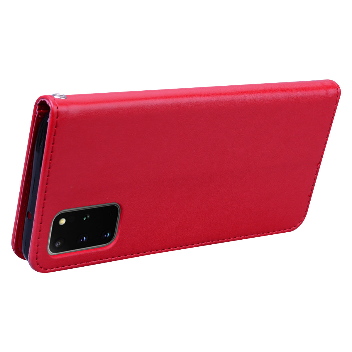 Imprint Rose Flower Magnetic Leather Wallet Mobile Shell for Samsung Galaxy S20 Plus - Red