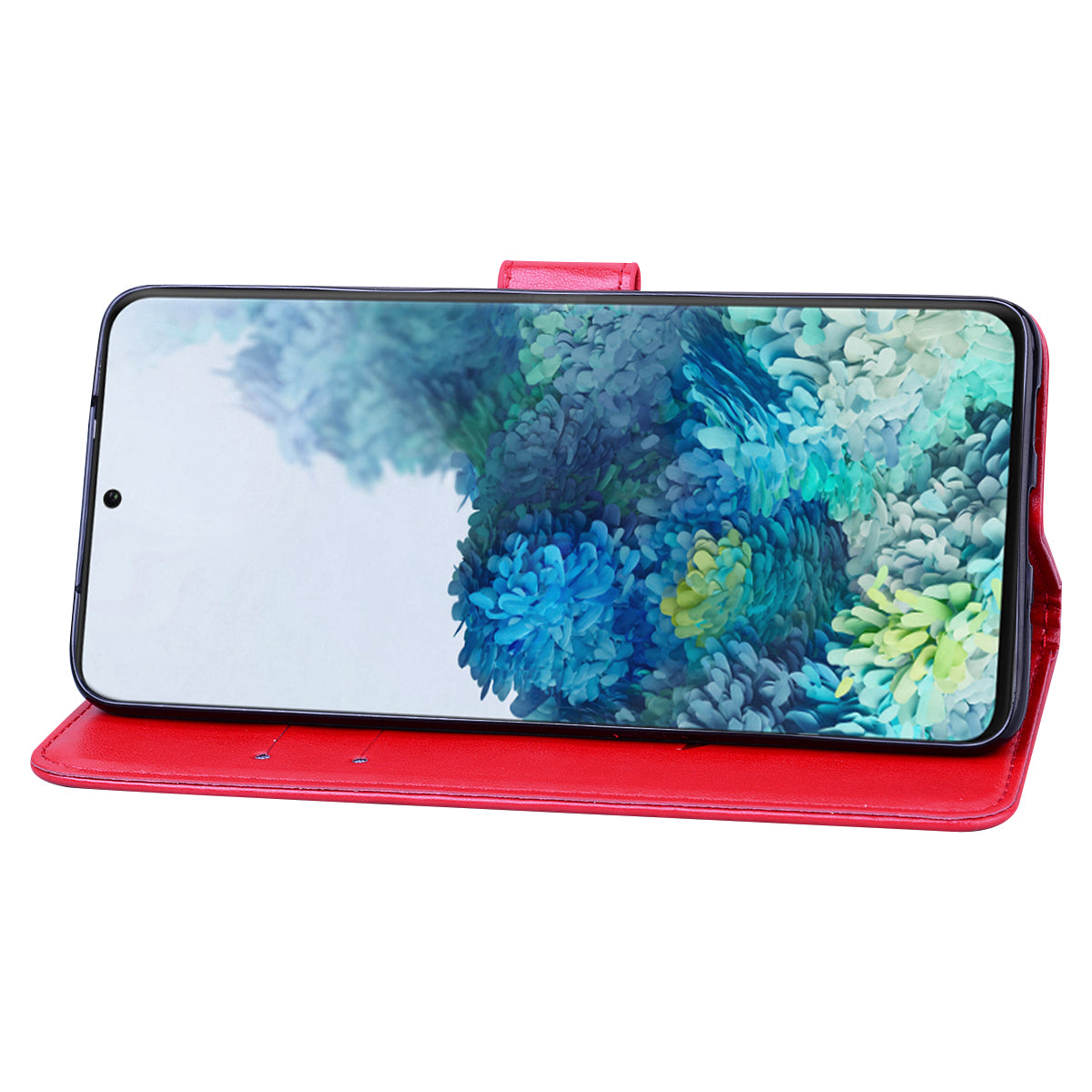 Imprint Rose Flower Magnetic Leather Wallet Mobile Shell for Samsung Galaxy S20 Plus - Red