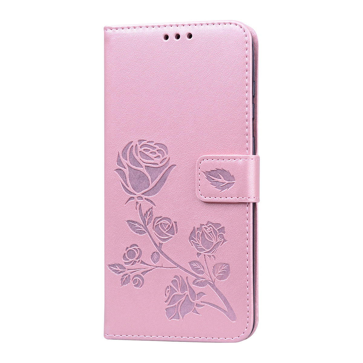 Imprint Rose Flower Magnetic Leather Wallet Mobile Shell for Samsung Galaxy S20 Plus - Pink