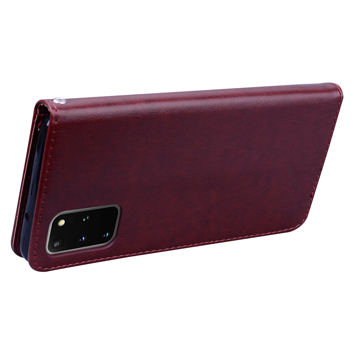 Imprint Rose Flower Magnetic Leather Wallet Mobile Shell for Samsung Galaxy S20 Plus - Brown