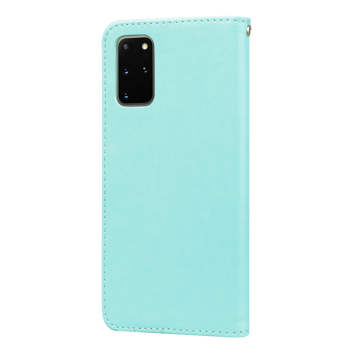 Imprint Rose Flower Magnetic Leather Wallet Mobile Shell for Samsung Galaxy S20 Plus - Cyan