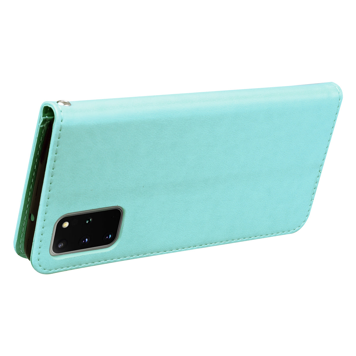 Imprint Rose Flower Magnetic Leather Wallet Mobile Shell for Samsung Galaxy S20 Plus - Cyan